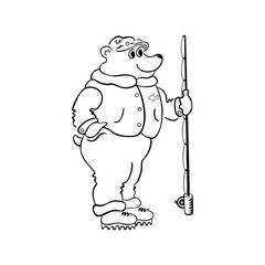 bear fishing cartoon. outlined cartoon handrawn sketch illustration vector.