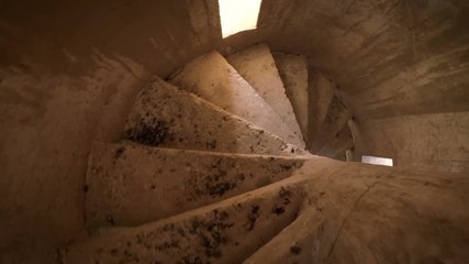 Top down descent of filthy spiral stairs - Powered by Adobe