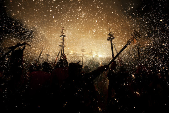 Fireworks on street festival