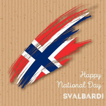 Svalbard Independence Day Patriotic Design. Expressive Brush Stroke in National Flag Colors on kraft paper background. Happy Independence Day Svalbard Vector Greeting Card.
