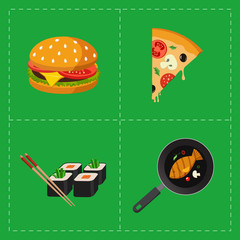 Colorful Fast Food Icon Set on Bright Background