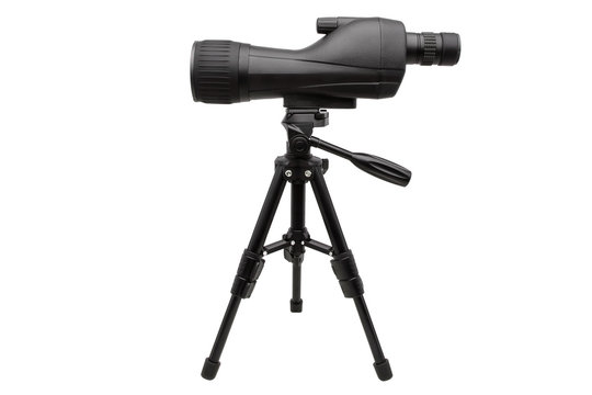 Modern  telescope on a tripod isolated on white