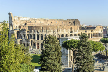 exterior sight of the famous coliseum in Rome, Italy.