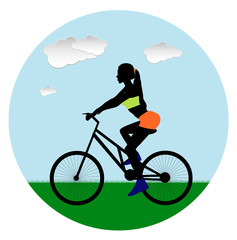 Sport Beautiful Girl rides a Bicycle in the Countryside