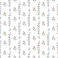 Watercolor cute ornate flowers seamless pattern. Illustration in decorative style. Natural elements. Hand painted floral illustration.