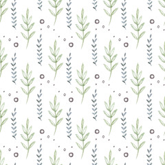 Watercolor cute ornate flowers seamless pattern. Illustration in decorative style. Natural elements. Hand painted floral illustration.