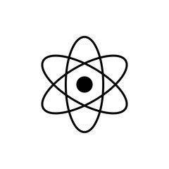 Atom logo. Science sign. Nuclear icon. Electrons and protons. Isolated on white