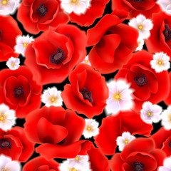 Seamless pattern with red poppy flowers