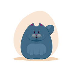 Vector illustration of cute surprised fatty smokey blue cat