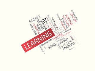 LEARNING - image with words associated with the topic ARTIFICIAL INTELLIGENCE, word cloud, cube, letter, image, illustration