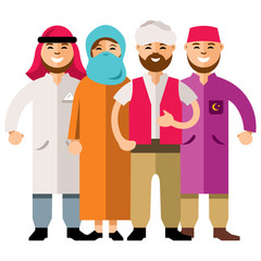 Vector Middle Eastern Group of People. Flat style colorful Cartoon illustration.
