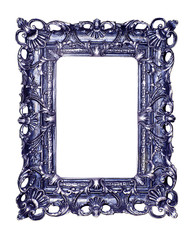 blue vintage picture and photo frame isolated on white background