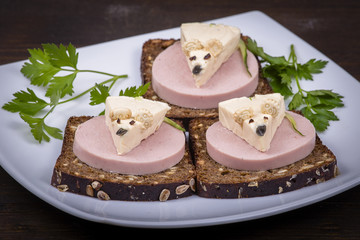 Fun food for kids - mouse with cheese on the sandwich