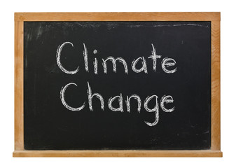Obraz premium Climate Change written in white chalk on a black chalkboard isolated on white