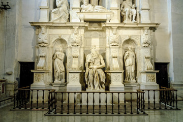 Fototapeta na wymiar sight of the mausoleum of juio II, with Moses's statue, Michelangelo's work in the church of San Pietro in Vincoli in Rome, Italy.