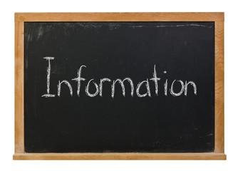 Obraz premium Information written in white chalk on a black chalkboard isolated on white