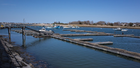 Fototapeta premium Floating Wooden Boat Docks and Ramp
