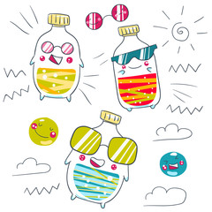 Набор бутылочек с соком в стиле кавай