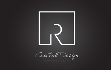 R Square Frame Letter Logo Design with Black and White Colors.