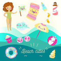 Набор пляжных атрибутов в стиле кавай