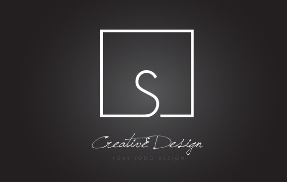 S Square Frame Letter Logo Design with Black and White Colors.