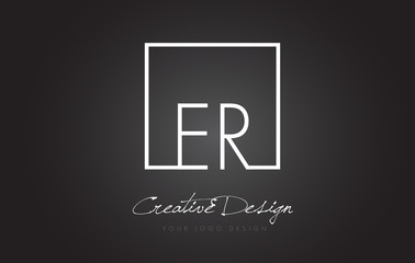 ER Square Frame Letter Logo Design with Black and White Colors.