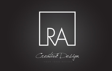 RA Square Frame Letter Logo Design with Black and White Colors.