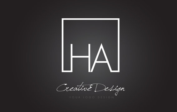 HA Square Frame Letter Logo Design with Black and White Colors.