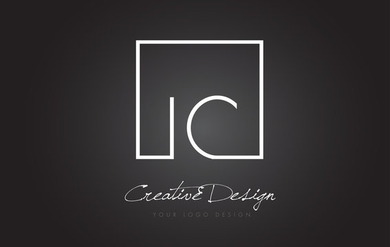 IC Square Frame Letter Logo Design with Black and White Colors.