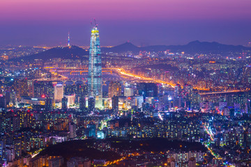 Seoul city and downtown skyline and skyscraper, South Korea.
