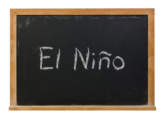Fototapeta premium El Nino,written in white chalk on a black chalkboard isolated on white