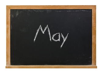 May written in white chalk on a black chalkboard isolated on white
