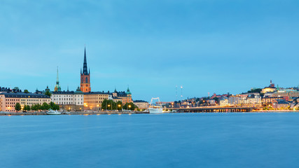 Naklejka premium Central Stockholm cityscape at dusk