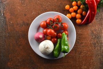vegetables on stone wood background for food