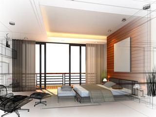 abstract sketch design of interior bedroom,3d rendering