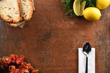 vegetables on stone wood background for food