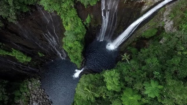 vue verticale sur cascade dans foret primitive