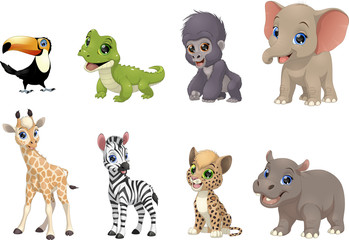 Set of funny kids animals