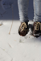 Winter boots in the snow