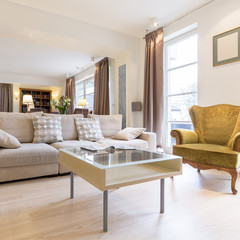 Living room with victorian armchair