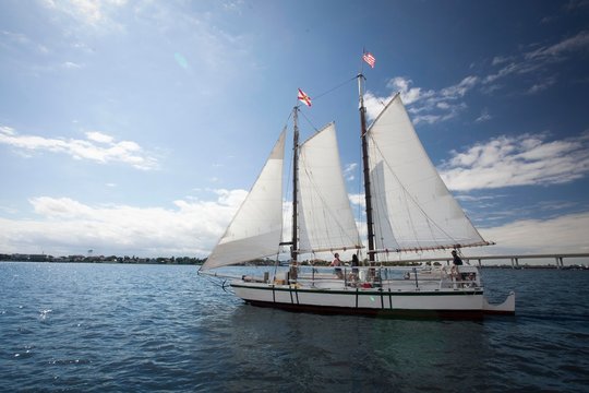 Group of friends on sailing boat on water