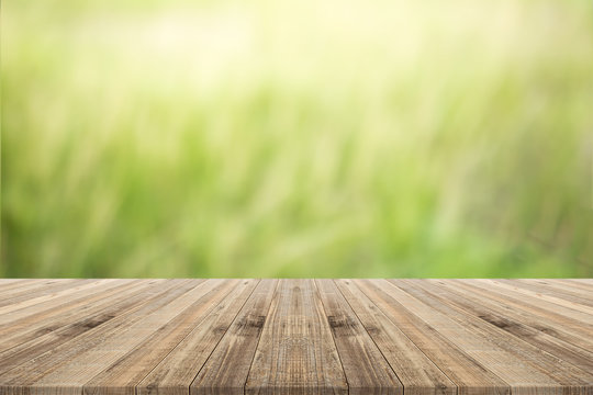 table top on green blurred  background,Space for placing products