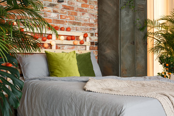 Grey and green bedding