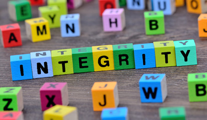 Integrity word on table