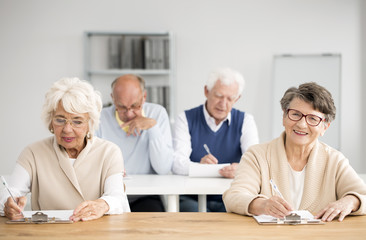 Four seniors during computer classes
