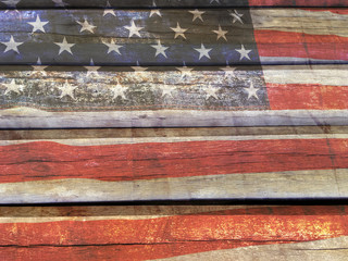 American flag painted on the old wooden wall