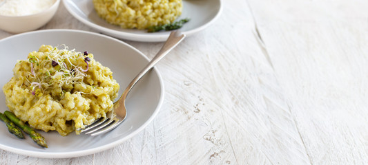 Asparagus risotto on a table