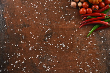vegetables on stone wood background for food