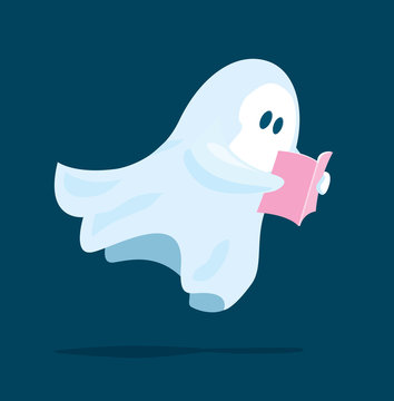 Cute ghost reading a book