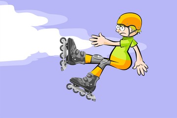 Cool Rollerblader boy is jumping high in air
